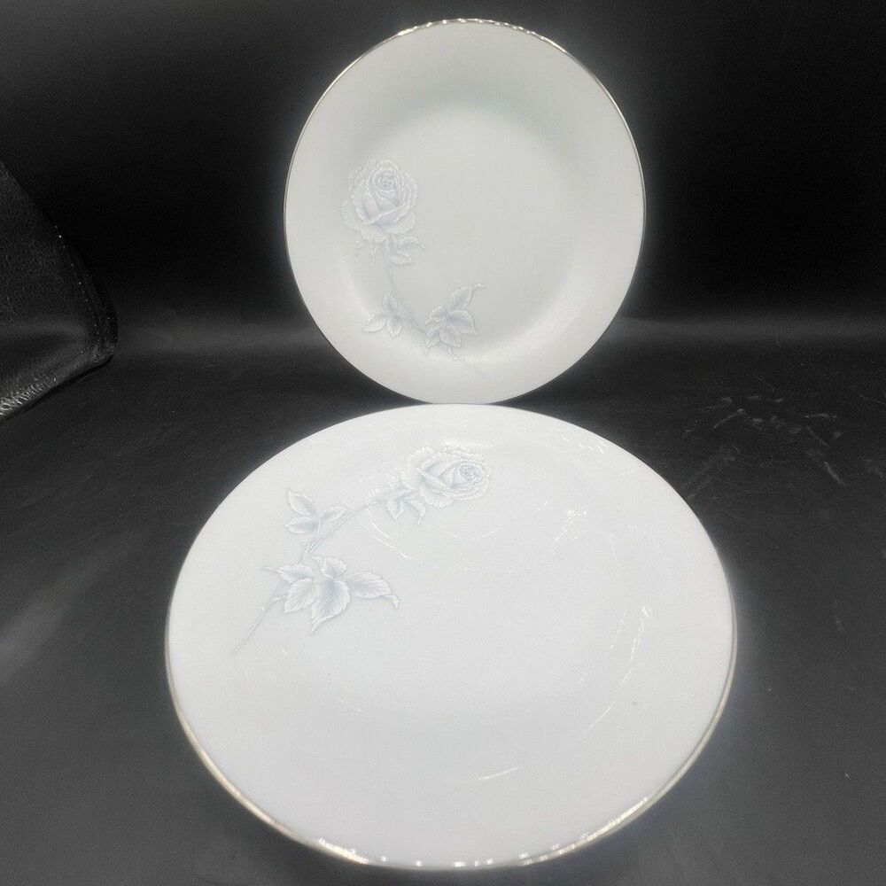 Noritake Virtue Bread Plates VTG 6 1/4" Blue Rose Platinum Trim Japan 2934